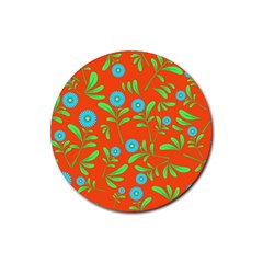 Background Texture Seamless Flowers Rubber Round Coaster (4 Pack)  by Sapixe