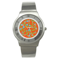 Background Texture Seamless Flowers Stainless Steel Watch by Sapixe