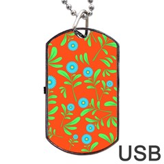 Background Texture Seamless Flowers Dog Tag Usb Flash (one Side) by Sapixe