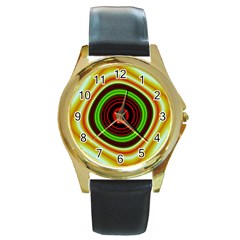 Digital Art Background Yellow Red Round Gold Metal Watch by Sapixe