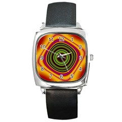 Digital Art Background Yellow Red Square Metal Watch by Sapixe