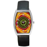 Digital Art Background Yellow Red Barrel Style Metal Watch Front