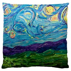 A Very Very Starry Night Large Flano Cushion Case (one Side) by arwwearableart