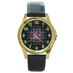 Digital Art Background Colors Round Gold Metal Watch