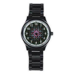 Digital Art Background Colors Stainless Steel Round Watch