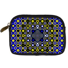 Digital Art Background Yellow Blue Digital Camera Leather Case