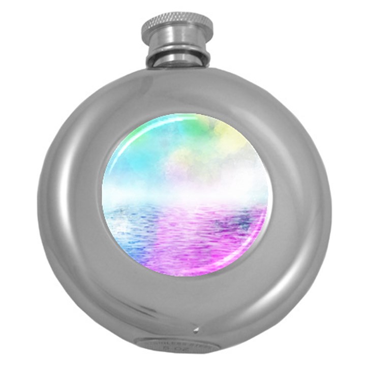 Background Art Abstract Watercolor Round Hip Flask (5 oz)