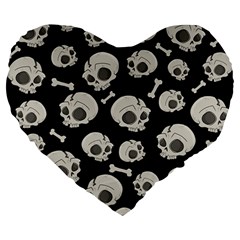 Halloween Skull Pattern Large 19  Premium Heart Shape Cushions by Valentinaart