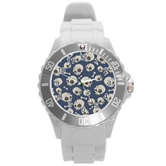 Halloween Skull Pattern Round Plastic Sport Watch (l) by Valentinaart