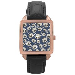 Halloween Skull Pattern Rose Gold Leather Watch  by Valentinaart