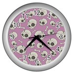 Halloween skull pattern Wall Clock (Silver) Front