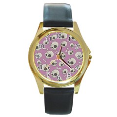 Halloween Skull Pattern Round Gold Metal Watch by Valentinaart