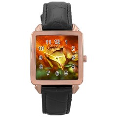 Rose Flower Petal Floral Love Rose Gold Leather Watch  by Sapixe