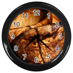 Olive Wood Wood Grain Structure Wall Clock (black) by Sapixe