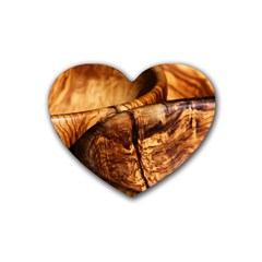 Olive Wood Wood Grain Structure Rubber Coaster (heart)  by Sapixe