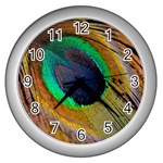 Bird Feather Background Nature Wall Clock (Silver) Front