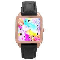 Background Drips Fluid Colorful Rose Gold Leather Watch  by Sapixe