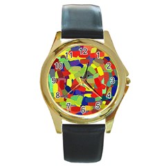 Abstract Art Structure Round Gold Metal Watch by Sapixe