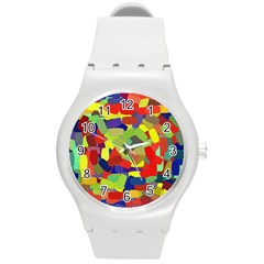 Abstract Art Structure Round Plastic Sport Watch (m) by Sapixe