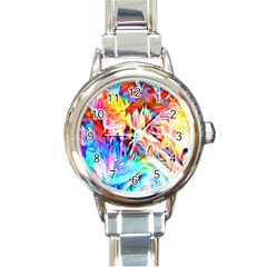 Background Drips Fluid Colorful Round Italian Charm Watch by Sapixe