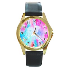 Background Drips Fluid Round Gold Metal Watch by Sapixe