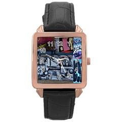 Lost Places Abandoned Train Station Rose Gold Leather Watch  by Sapixe