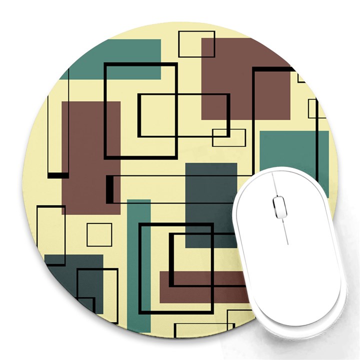 Mid Century Modern Rectangles Round Mousepads