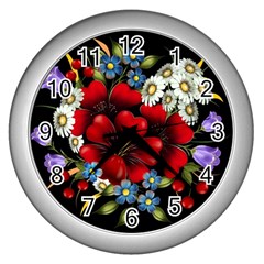 Flower Decoration Bouquet Of Flowers Wall Clock (silver) by Sapixe