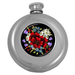 Flower Decoration Bouquet Of Flowers Round Hip Flask (5 Oz) by Sapixe