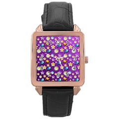 Default Floral Tissue Curtain Rose Gold Leather Watch  by Sapixe