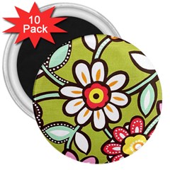 Flowers Fabrics Floral Design 3  Magnets (10 Pack)  by Sapixe