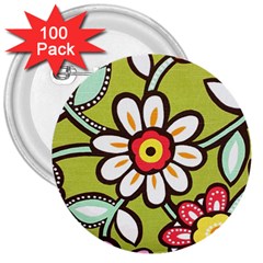 Flowers Fabrics Floral Design 3  Buttons (100 Pack)  by Sapixe