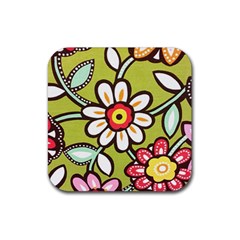 Flowers Fabrics Floral Design Rubber Coaster (square)  by Sapixe