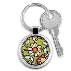 Flowers Fabrics Floral Design Key Chains (round)  by Sapixe