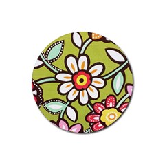 Flowers Fabrics Floral Design Rubber Coaster (round)  by Sapixe