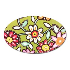 Flowers Fabrics Floral Design Oval Magnet by Sapixe