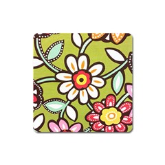 Flowers Fabrics Floral Design Square Magnet by Sapixe