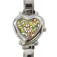 Flowers Fabrics Floral Design Heart Italian Charm Watch