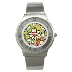 Flowers Fabrics Floral Design Stainless Steel Watch by Sapixe