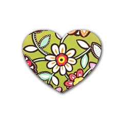 Flowers Fabrics Floral Design Rubber Coaster (heart)  by Sapixe