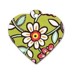 Flowers Fabrics Floral Design Dog Tag Heart (two Sides) by Sapixe