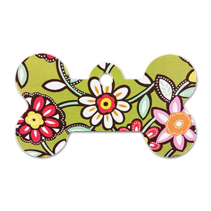 Flowers Fabrics Floral Design Dog Tag Bone (One Side)