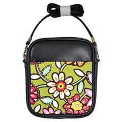 Flowers Fabrics Floral Design Girls Sling Bag by Sapixe