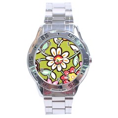 Flowers Fabrics Floral Design Stainless Steel Analogue Watch by Sapixe