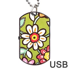 Flowers Fabrics Floral Design Dog Tag Usb Flash (two Sides) by Sapixe