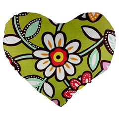 Flowers Fabrics Floral Design Large 19  Premium Heart Shape Cushions by Sapixe