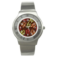 Leaves Foliage Pattern Design Stainless Steel Watch by Sapixe