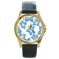 Hibiscus Wallpaper Flowers Floral Round Gold Metal Watch by Sapixe