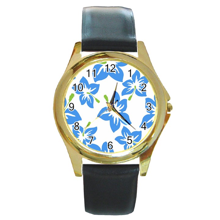 Hibiscus Wallpaper Flowers Floral Round Gold Metal Watch