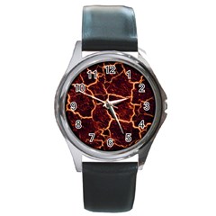 Lava Cracked Background Fire Round Metal Watch by Sapixe